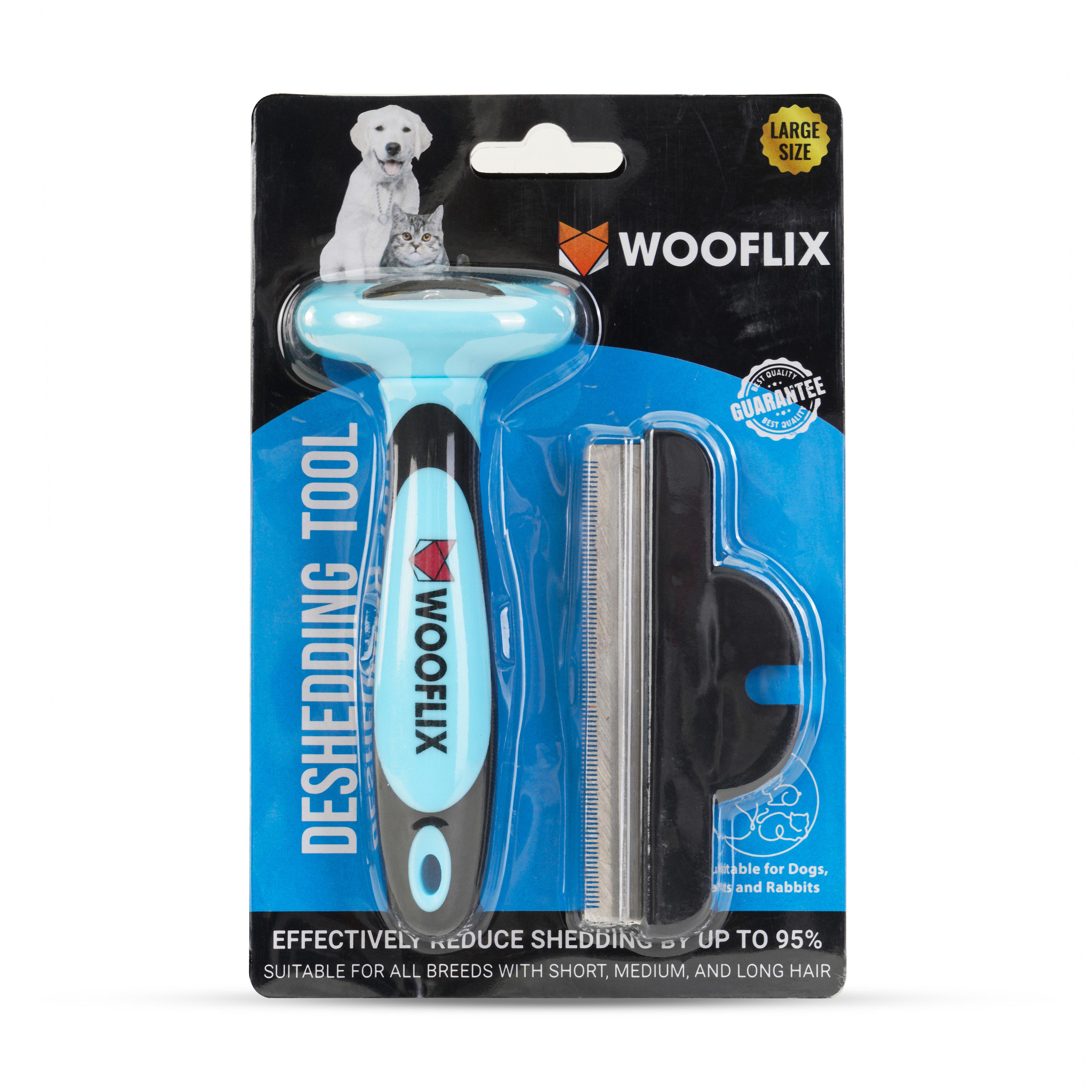 Wooflix Deshedding Comb and Grooming Tool Brush for Dogs and Cats - Removes Loose Hair, Tangles, & Mats - Reduces shedding by up to 95% - Large (Black and Blue)