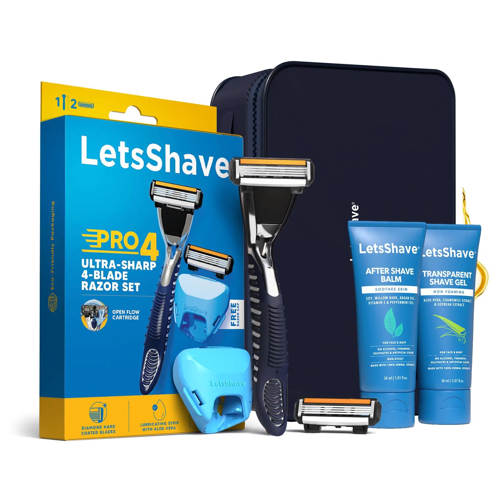 LetsShave Pro 4 Gift Set For Men(Pro 4 razor+ 1 blade+ 30 ml+Transparent gel 30 ml+ Aftershave balm 30 ml+Travel cap)