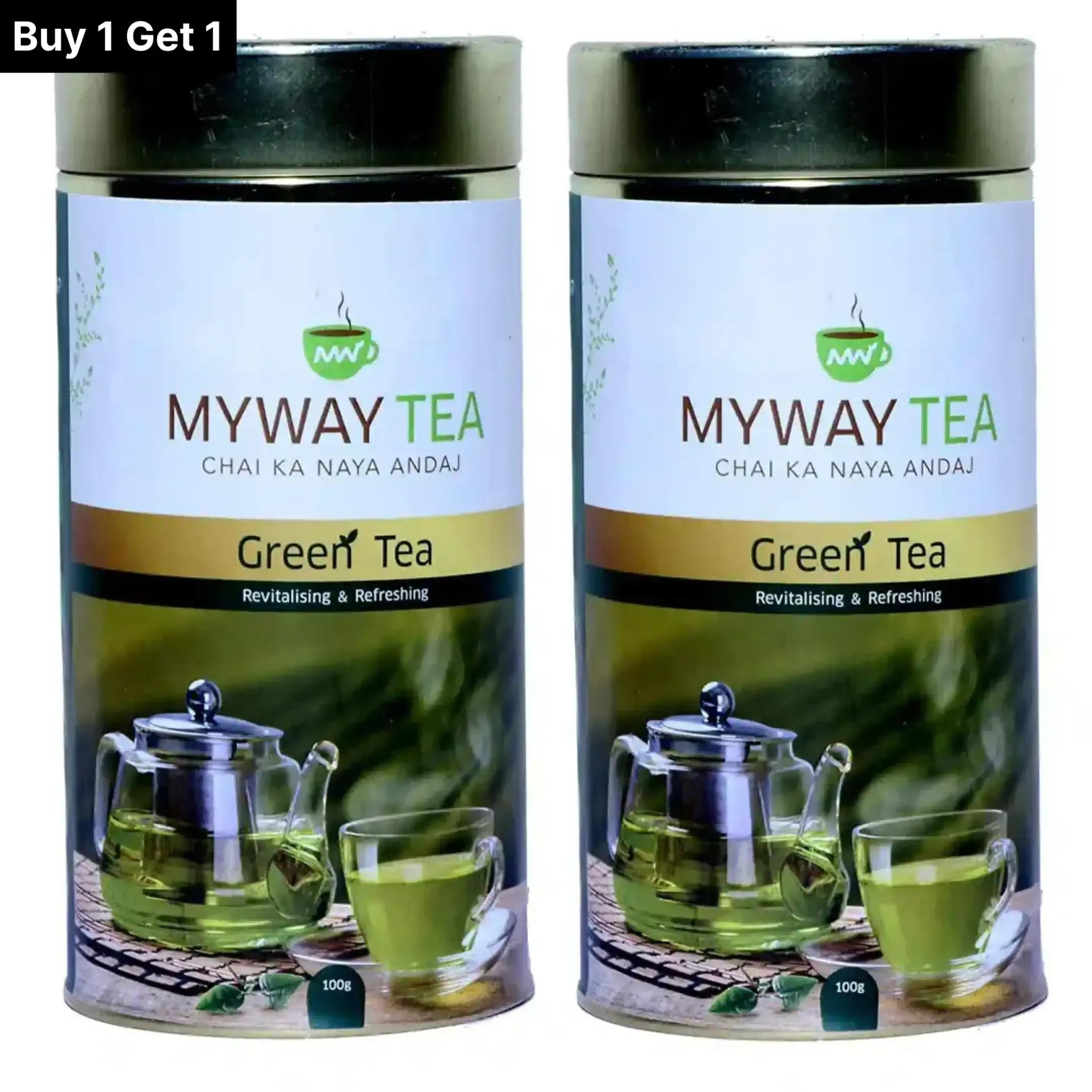 MYWAY TEA Classic Fresh Green Tea, Loose Green Tea Leaves with No Tea Dust. Only Leaf Green Tea,Helps to Body Cleanse, Boost Immunity Promote Healthy & Glowing Skin,Zero Calories (100Gm) Pack of 2