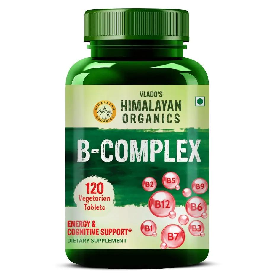 Vlado's Himalayan Organics Vitamin B Complex with 100% RDA B1, B2, B3, B5, B6, B7, B9 & B12 | Hair Growth, Energy & Immunity | Youthful Skin - 120 Veg Tablets