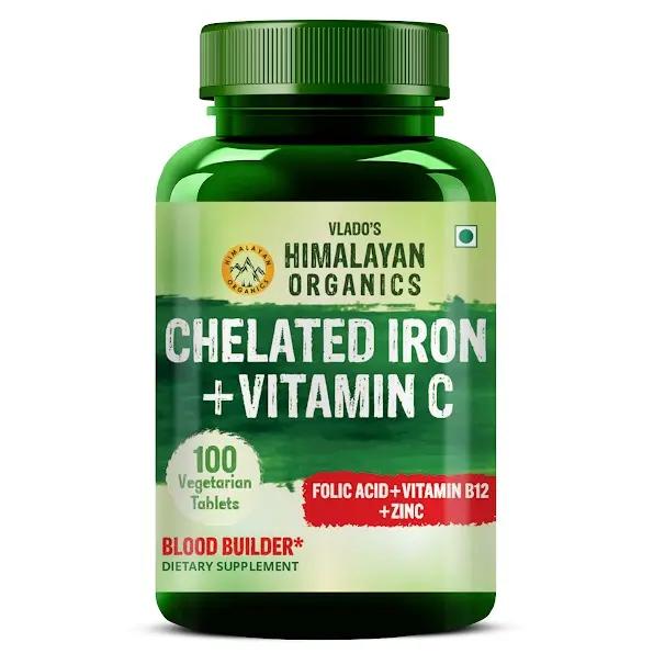 Vlado's Himalayan Organics Chelated Iron with Vitamin C Supplement - 100 Veg Tablets