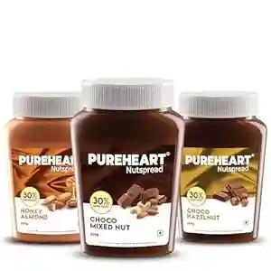 PUREHEART Nut Spread Combo of Honey Almond (200 gm) Choco Hazelnut (200 gm) and Choco Mixed Nut (200 gm) Creamy and Nutty Chocolate Spread for Breakfast