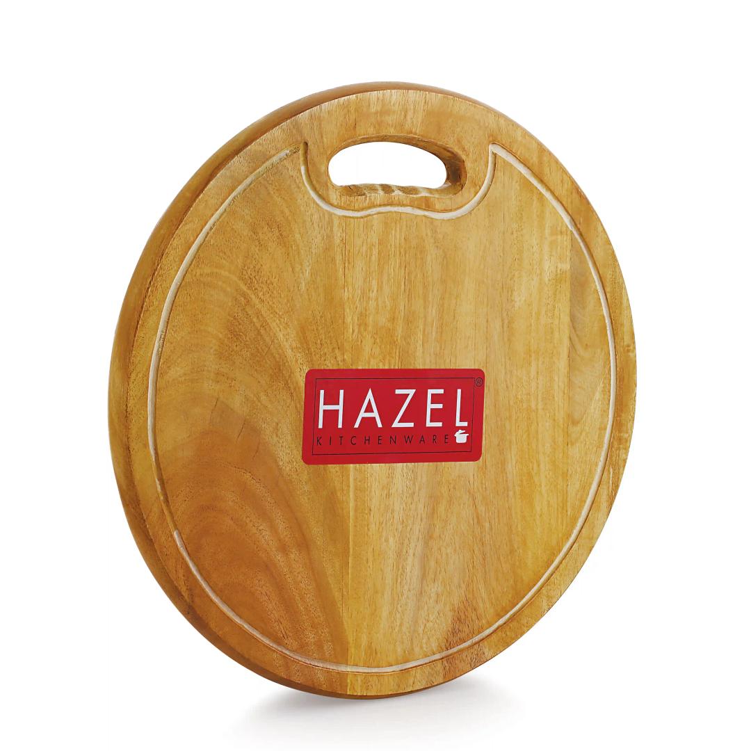 HAZEL Neem Wood Chopping Board Round|Vegetable Chopping Board Wooden for Kitchen|Round Shape Thick Wooden Cutting Board, Diameter : 13 Inch (33.5 cm)