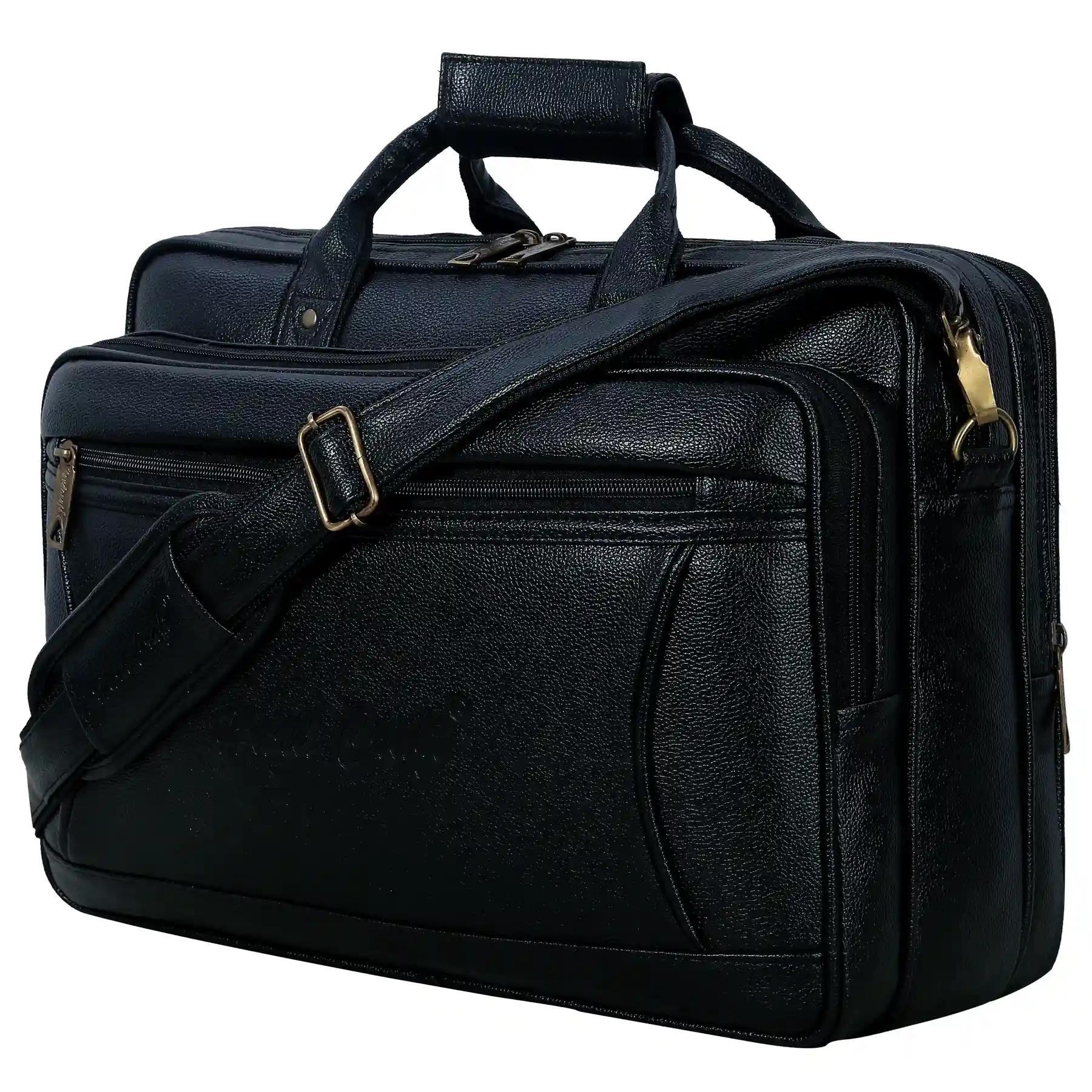 Hard Craft PU Leather Formal Office Laptop Sleeve Bag For 15.6 inch Laptop MacBook NoteBook Notepad Tablets Crossbody Briefcase Messenger Bag for Men  With Detachable Shoulder Straps Large Size - Black