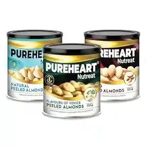 PUREHEART Nutreat Combo of Peeled Almonds Natural, Salted and Flavoured Almonds (333 gm, Each)-Flavours of Venice - Whole Blanched California Premium Almond Nuts Without Skin/Dried Badam/Dry Fruit