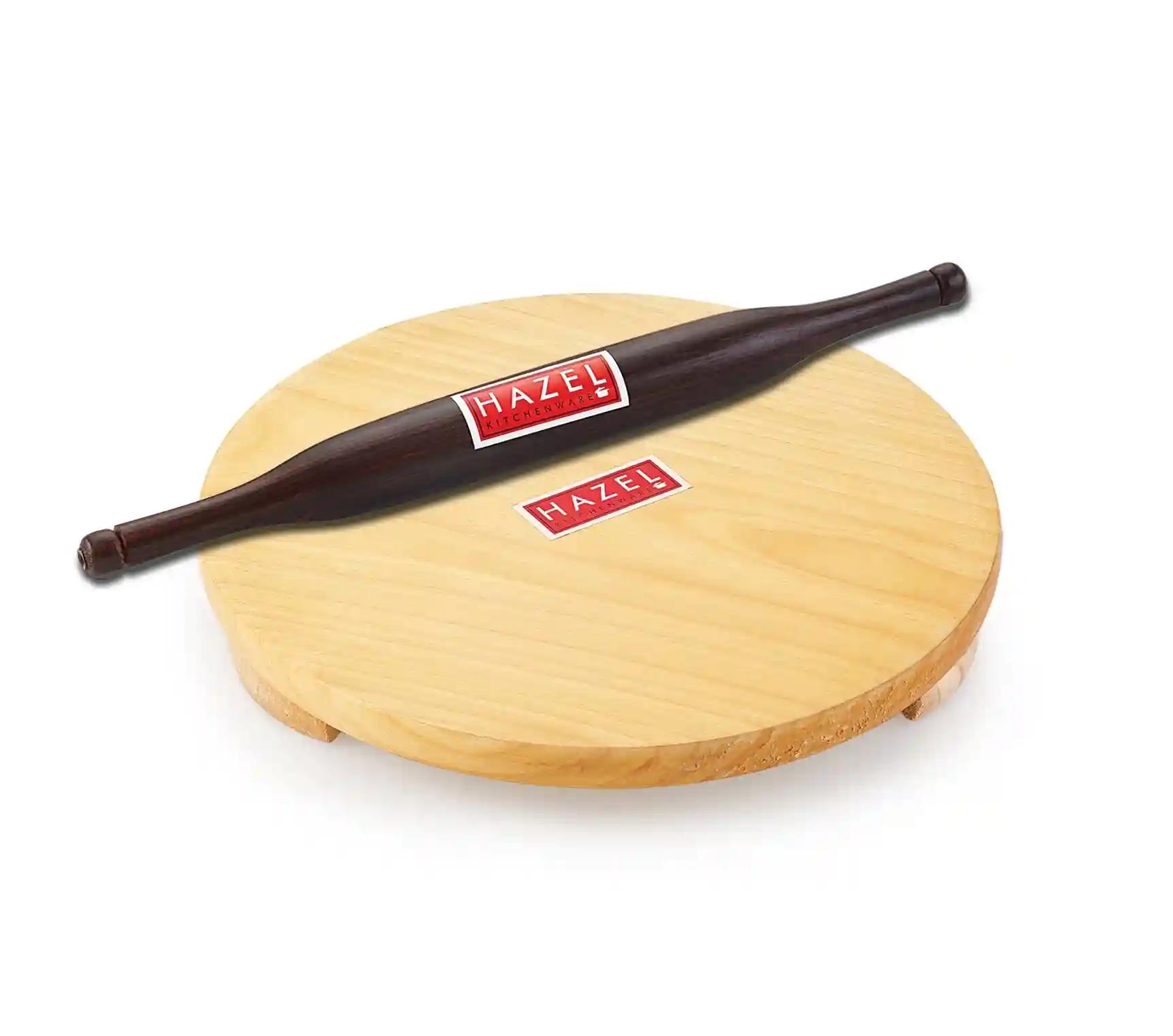 HAZEL Wood Polpat Chakla Roti Chapati Maker 21 cm with Sheesham Roti Roller Belan Rolling Pin