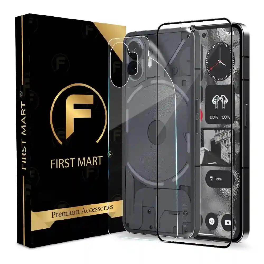 FIRST MART Tempered Glass and Clear Back Membrane for Nothing Phone 2 with Edge to Edge Screen Coverage and Easy Installation Kit