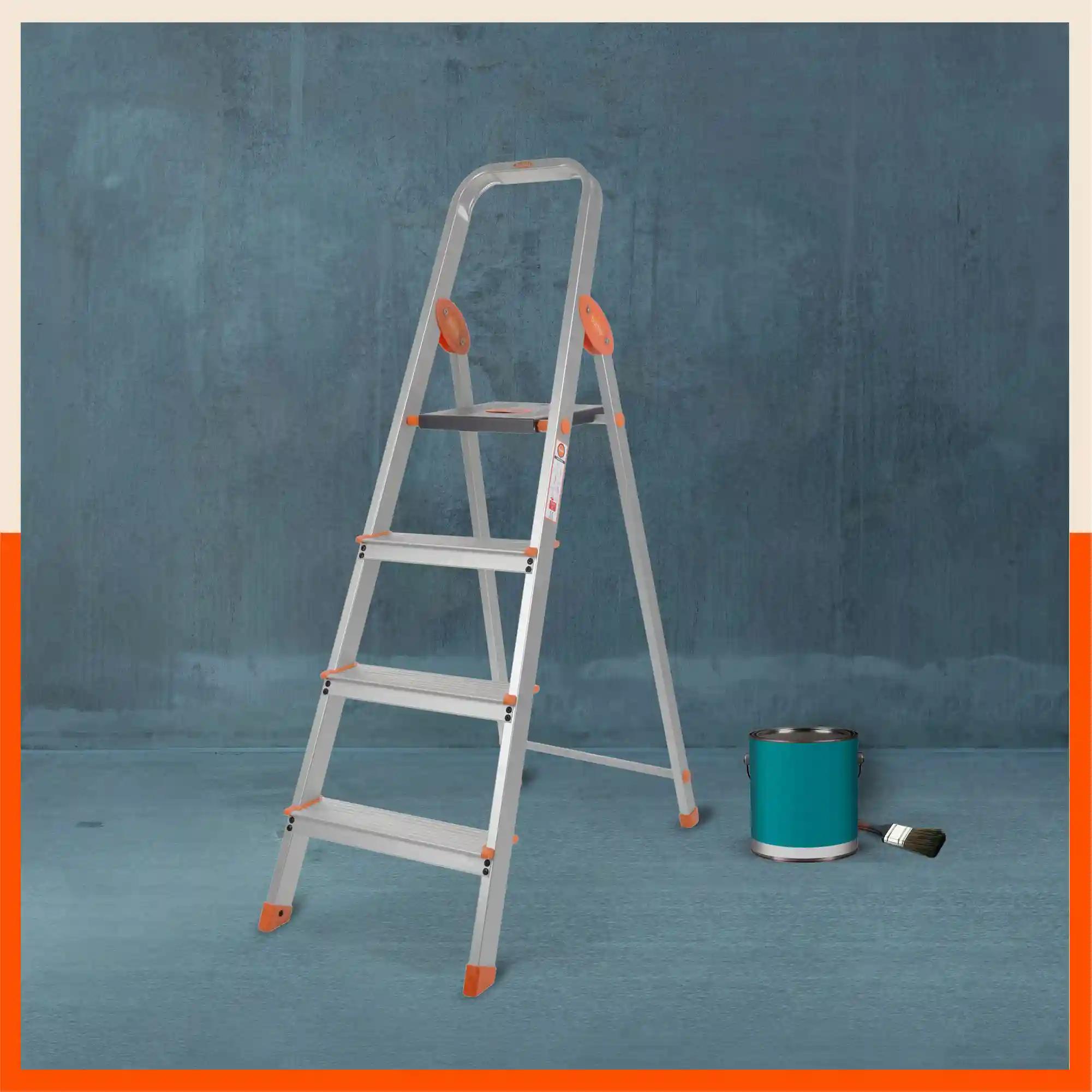 Bathla Advance Carbon - 4 Step Foldable Aluminium Ladder For Home (Orange)