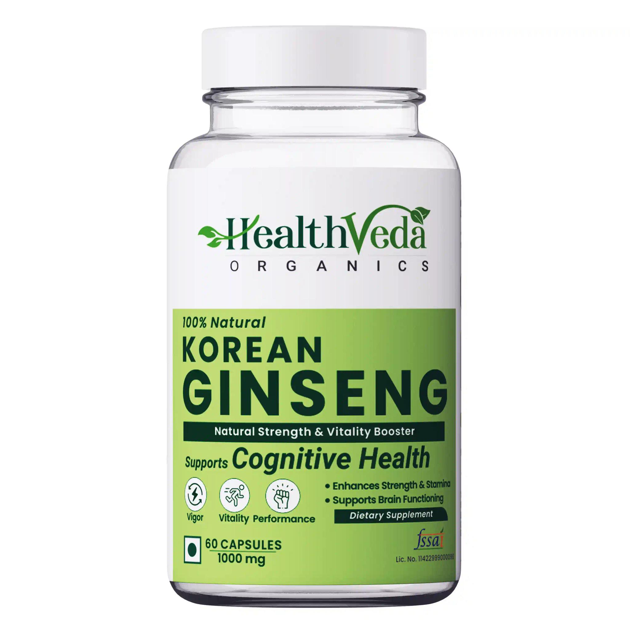 Health Veda Organics Plant Based Korean Red Ginseng for Boosting Immunity & Vitality, 60 Veg Capsules