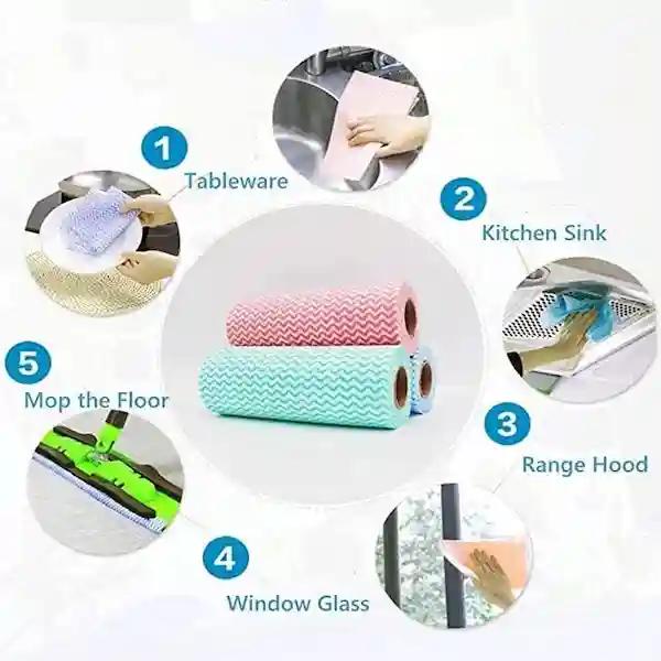 Kunya Non-Woven Washable Multi Purpose Kitchen Tissue Towel Cleaning Wipes Rolls(23 X 21) - 2 Rolls(80 Wipes in One Roll) - Pink & Blue