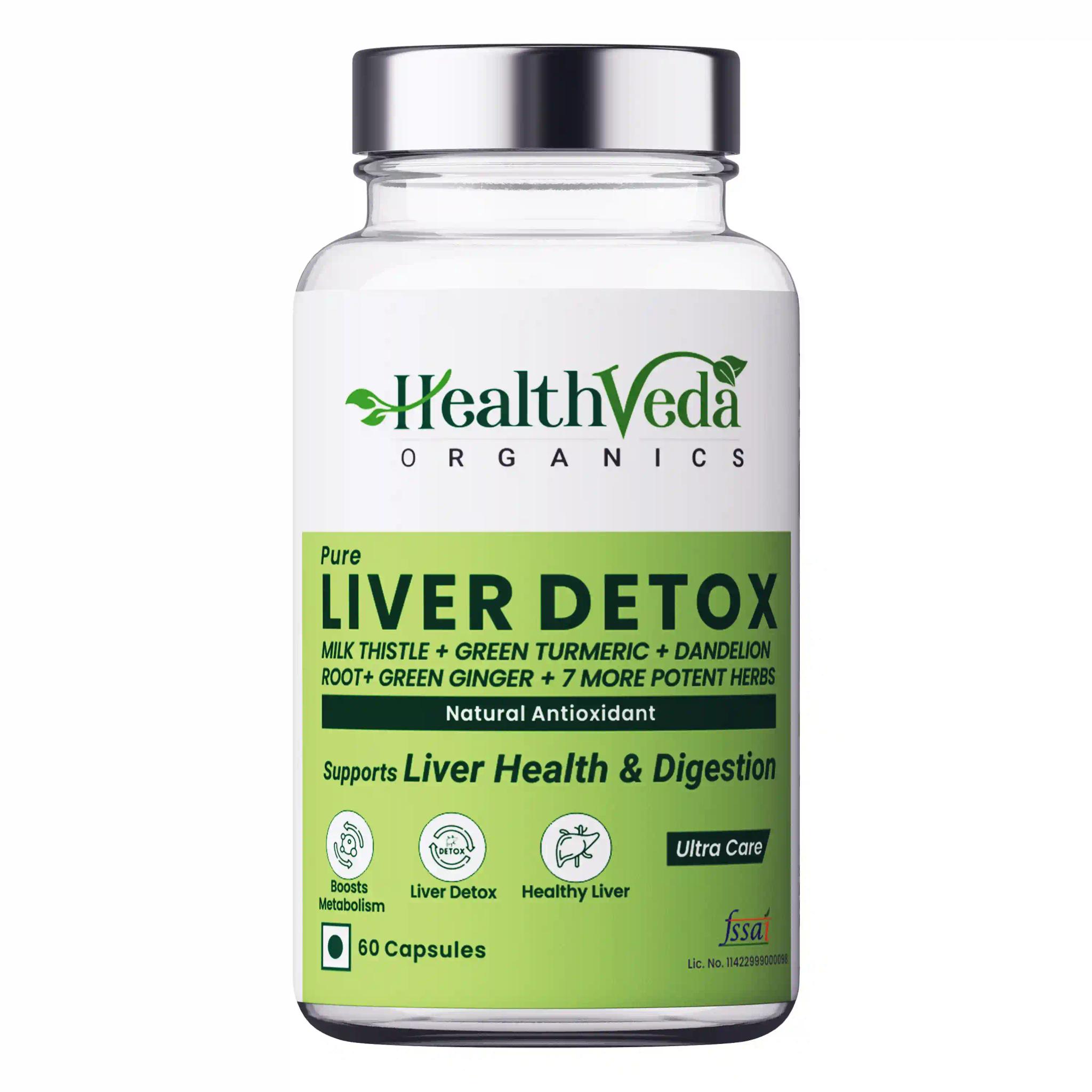 Health Veda Organics Plant Based Liver Detox Supplements For Liver Support & Detoxification, 60 Veg Capsules