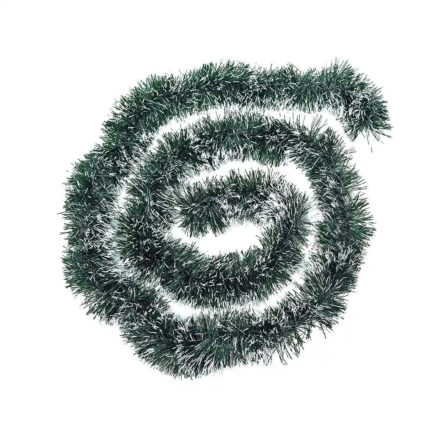 WebelKart Dark Green Tinsel Garland with White Tip for Christmas Xmas Decoration (Pack of 10, 6 Feet)