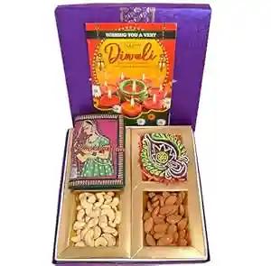 MANTOUSS Diwali corporate gift hampers/diwali gifts for employees/Diwali gift items/diwali gifts-50gms almonds+50gms cashew+Handmade diary+decorated earthern diya+Diwali Card