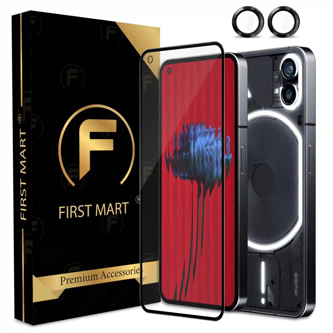 FIRST MART Tempered Glass and Black Camera Rings for Nothing Phone 1 (6.55 Inch) with Edge to Edge Screen Coverage and Easy Installation | Black