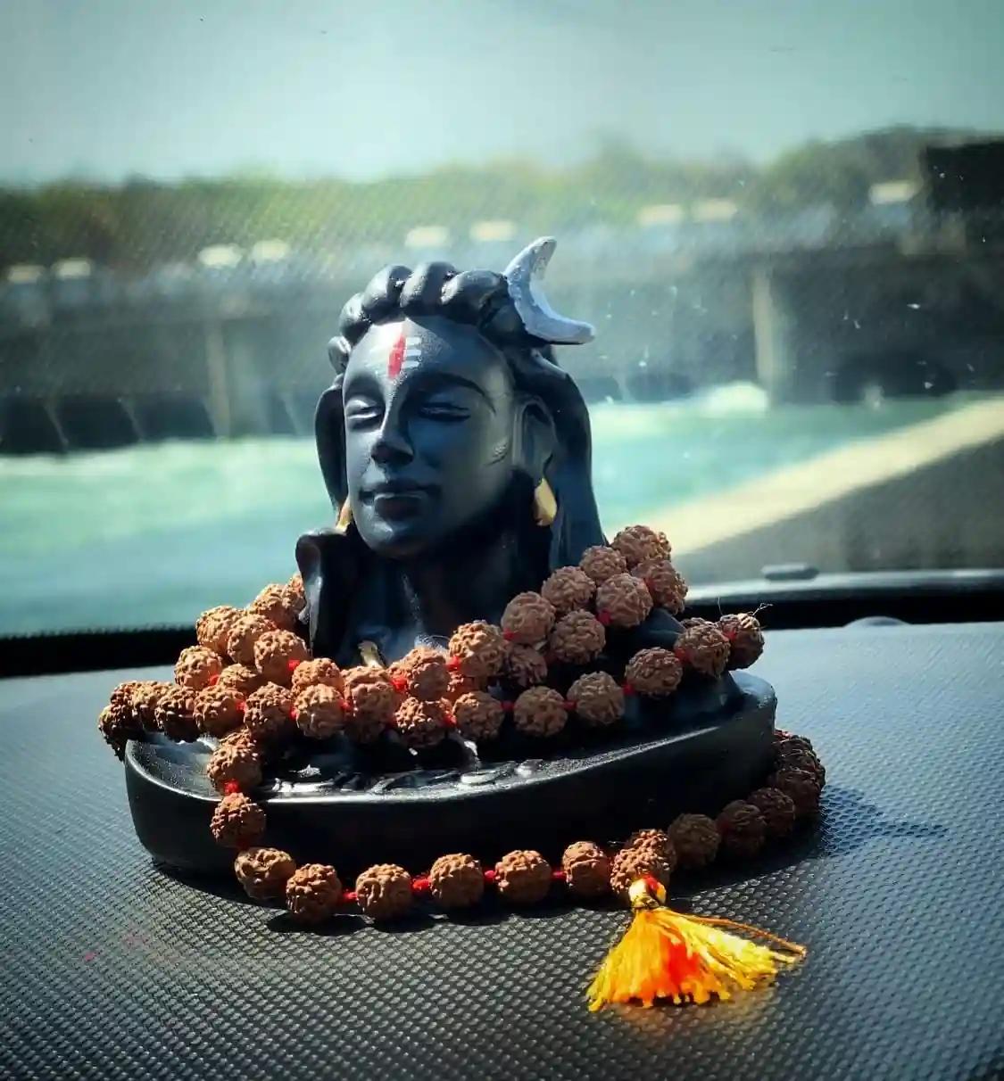 MOSTOS ; Brings Superior - Big Shiva Adiyogi Statue for Car Dashboard/Home Decor 16.5 cm x 11cm x 13 cm (Flower, Mala Not Included) Resin