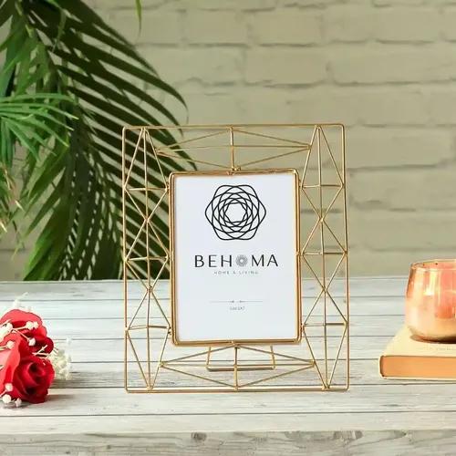 Behoma Elegant Metal Geometric Designer Photo Frame - Perfect for Cherished Memories for Home Decor, Table Decor, Gifting Purpose (5x7 Inches) (Large)