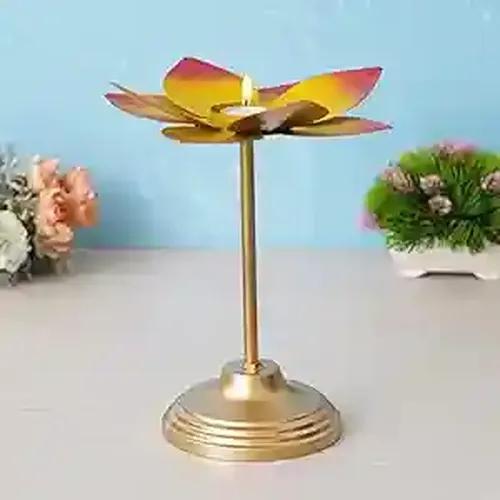 WEBELKART Lotus Shape Long Tea Light Candle Holder for Home Decor and Office Decor | Table Decoration | Diwali Decoration 10" Inches (Multicolor)