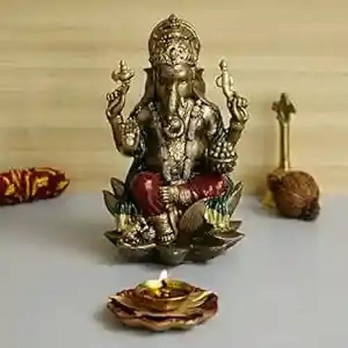 WEBELKART Antique Cold Cast Resin Lord Ganesh Idol, God of Health & Wealth Diwali Gifts Home Décor (Size: 7.50")