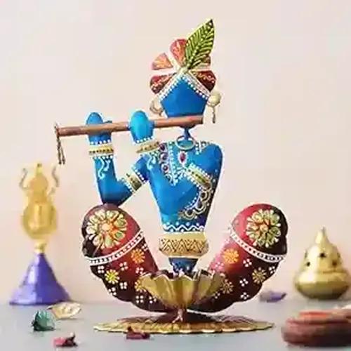 Dartistry® Lord Krishna Iron Tealight Holder/House Warming Gift Items/Festival Gift Item,Multicolour