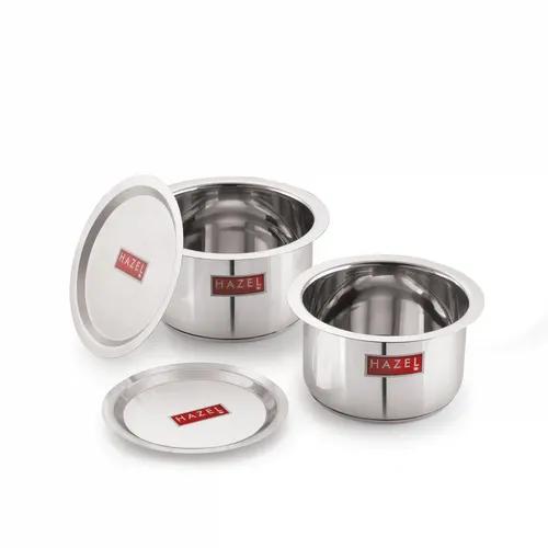 HAZEL Induction Base Tope Stainless Steel Heavy Base Thick Flat Bottom Patila Cookware with Steel Lids Cover Utensil for Kitchen