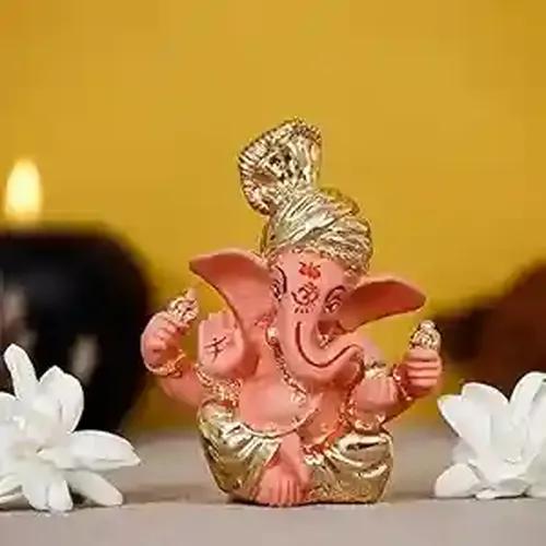 WEBELKART Gold Plated Lord Ganesha for Car Dashboard Statue Ganpati Figurine God of Luck & Success Diwali Gifts Home Decor (Size: 7.36 x 3.50 x 6.00 cm)