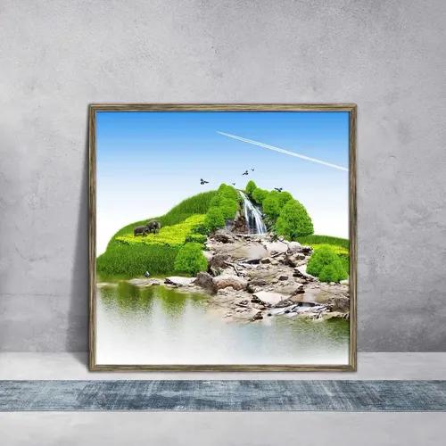 ArtzFolio Island With Vegetation & A Waterfall | Premium Canvas Painting for Bedroom & Living Room