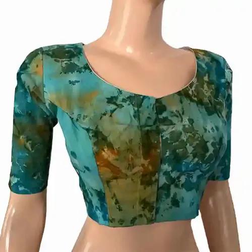 Bathik Cotton Round neck Blouse - Multicolor