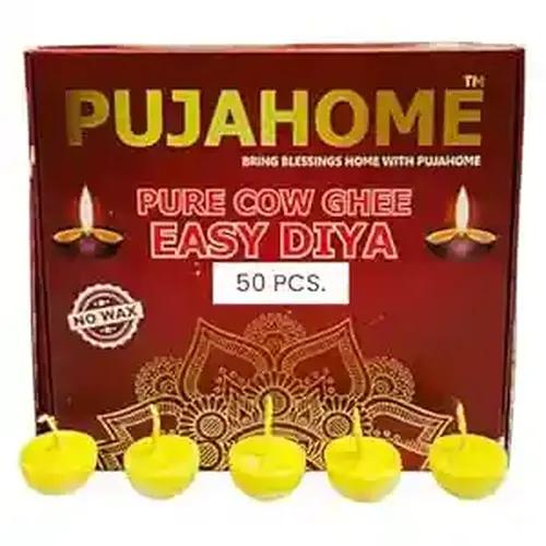 Pujahome Cow Ghee Cotton Wicks Wax Free Diya Batti for Daily Puja Readymade Ghee Diya Batti Easy to Use Long Lasting