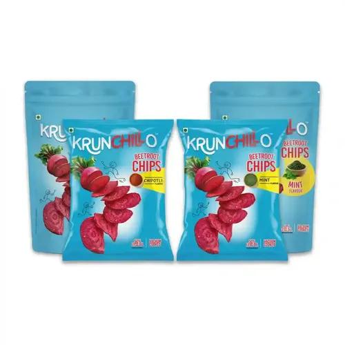 KRUNCHILLO Beetroot Chips combo - Chipotle + Mint Flavour (pack of 4, 2 small and 2 big), 50% Less oil Vaccum Cooked