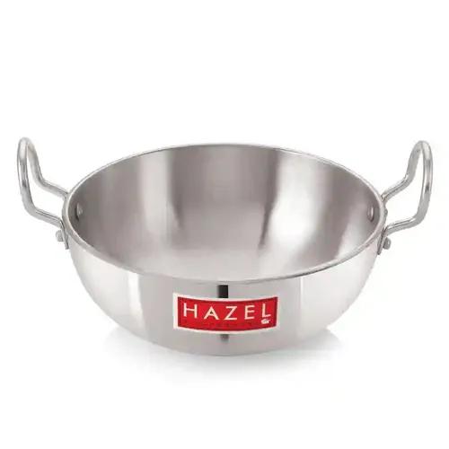 HAZEL Aluminium Cookware with Handle | Cooking Utensil, Multipurpose Aluminium Kadai for Deep Frying and Cooking, Silver