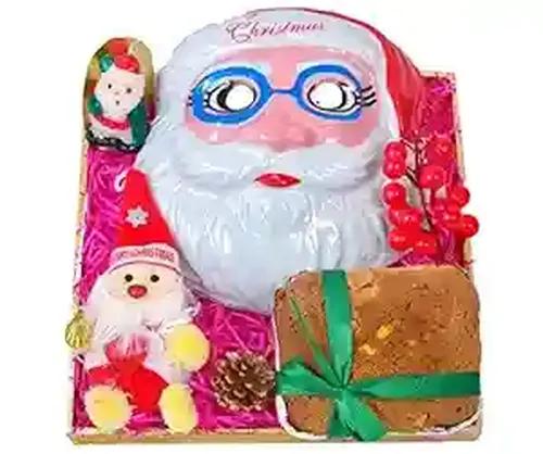 Christmas gift/Christmas cake/Christmas decoration items/christmas gift hamper-150gms cake+Santa claus themed mask+A bunch of cherry+pine cone+Santa claus candle+Santa soft toy+Christmas greeting card