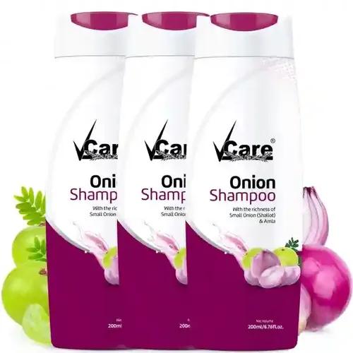 VCare Small Onion Shampoo for Hair Growth 200ml and Hair Fall Control - With Shallot Onion and Amla Suitable for Both Men & Women