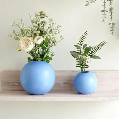 Behoma Metal Ball Flower Vase for Home Decor | Table Decorative Item for Bedroom Living Room Office Wedding | Best Gift for Birthday Anniversary Festival | Blue, Small & Large (Set of 2)