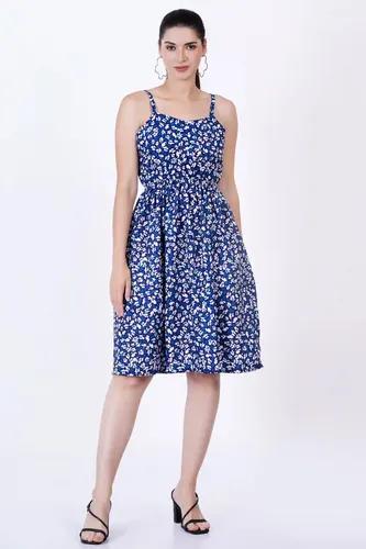 Floral Print Blue Strap Dress for Women