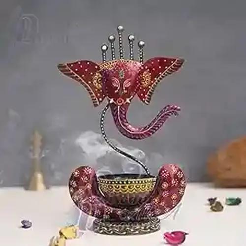 Dartistry Dhoop Stand for Home Decor - Handcrafted and Handpainted Incense Dhoop Holder- Ganesha Metal Diya/Ganpati Metal Diya/Gift Items for Diwali/Best Gift for Diwali