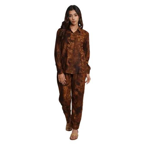 Brown Tie And Dye Rayon Short Co-Ord Set (Set of 2)