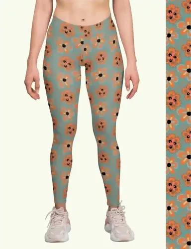 Floral pop Printed Athleisure leggings for women with side pocket attached