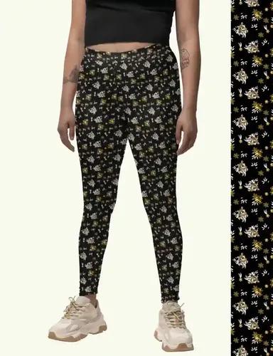 Daffodil dream - Printed Athleisure leggings for women with side pocket attached