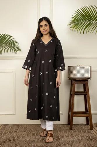 Black Bandhani A-Line Kurta