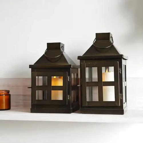 Behoma Vintage Style Lantern for Home Decoration |Candle and Tealight Holder for Table-top & Wall-hanging | Indoor & outdoor events | Chocolate Brown Colour Set of 2(Candle/lights NOT Included)