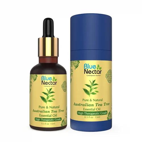 BLUE NECTAR Pure and Natural Australian Tea Tree Undiluted Essential Oil for Hair Dandruff Face Acne Care and Blemish Free Skin (15 ml)