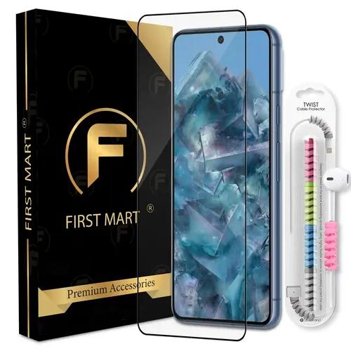 FIRST MART Premium Tempered Glass for Google Pixel 8 Pro 5G with Edge to Edge Coverage Protection and Cable Protector with Easy Installation Kit, Pack of 1