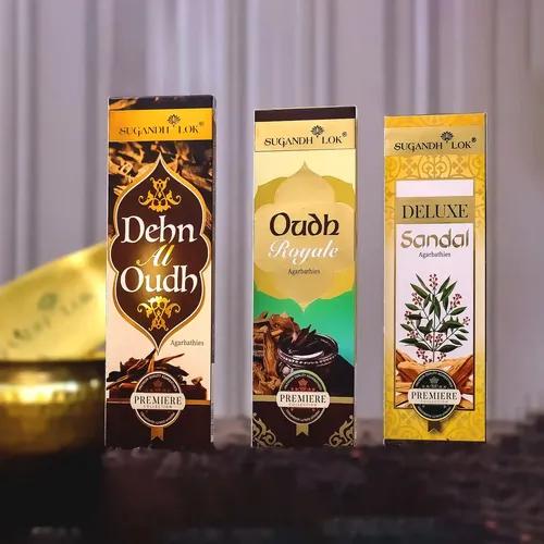 Premium Collection - Eastern Spice Incense Sticks| Fragrance - Oudh Royale / Dehnal Oudh / Deluxe Sandal I Recycled Temple Flowers| Hand-crafted | Non-irritant Smoke - Pack of 3