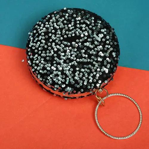 Women's Round Embroidery Clutch