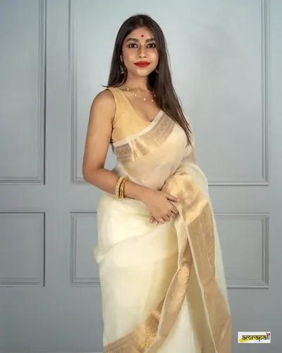 Kora Organza Noor Soft Silk Saree - Cream