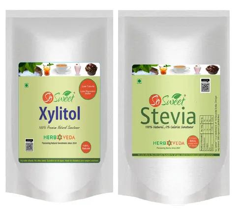 So Sweet Stevia Powder 1kg + Xylitol Powder 1kg Sugar Free 100% Natural Sweetener (Pack of 2)