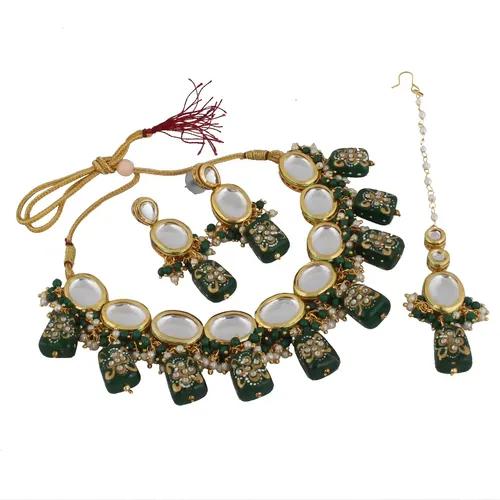 Gold Plated(18k) Meenakari Kundan Choker Necklace Set With Maang Tika