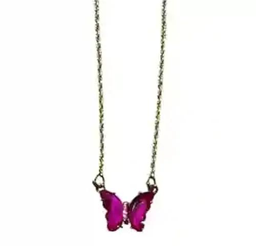 Dark Pink Butterfly Pendant with Chain