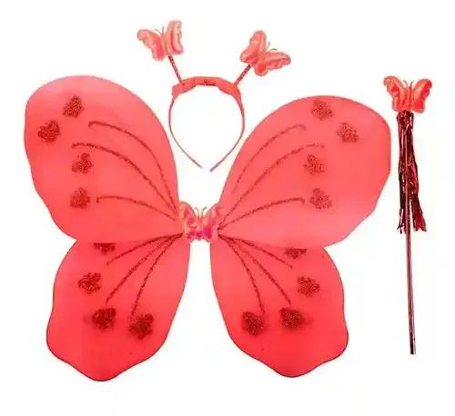 Perfect Pricee Nylon Baby Girl's Fairy Butterfly Wings Costume with Wand & Hairband - Red