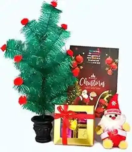 Christmas Gift for Kids/Christmas Gifts/Christmas Gift for Children/Christmas Gift Hamper-A Box of Handcrafted Chocolate+Christmas Tree+Santa Claus Soft Toy+Christmas Card